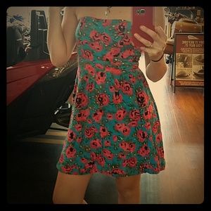 Tube top aqua blue with pink Rose's sun dress